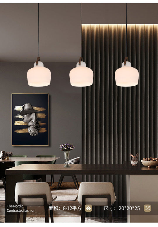 Modern Minimalist White Glass Pendant Lamp - 1 Light Hanging For Living Room