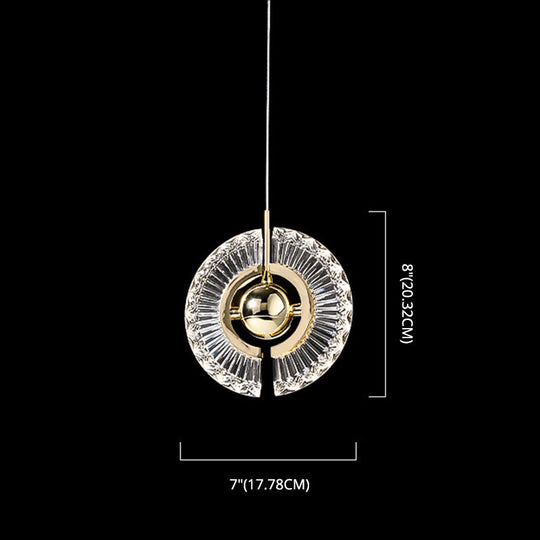 Modern Minimalist Gold Pendant Lamp With Crystal Accent - Small Round Design For Living Room