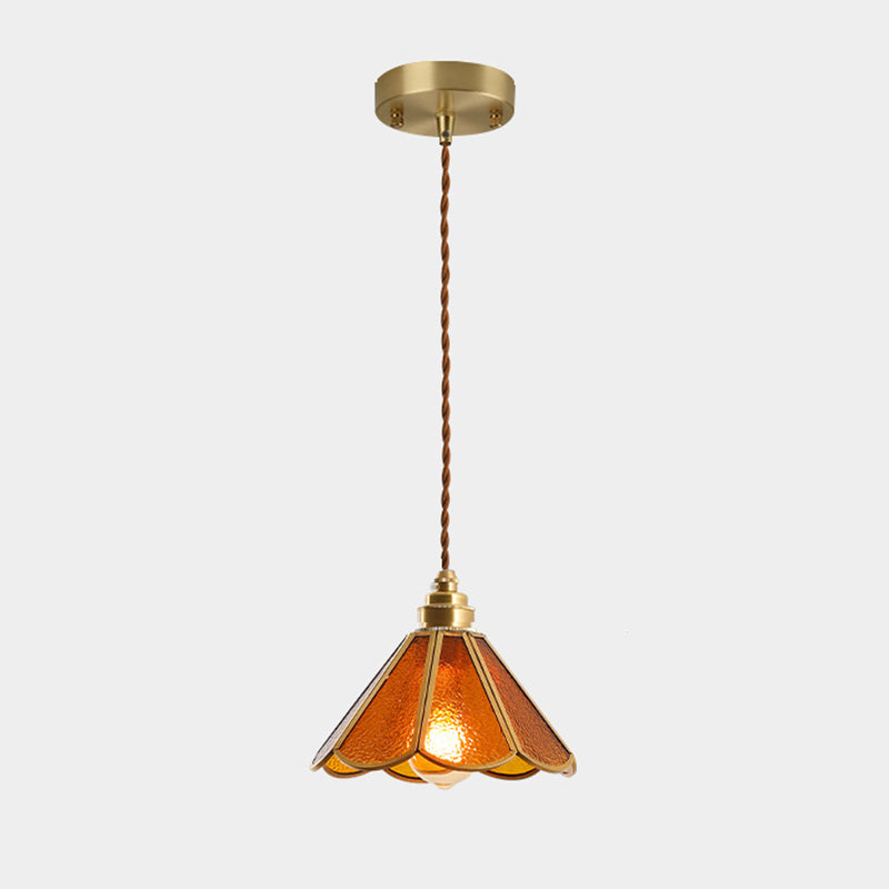 Tiffany-Style Glass Pendant Lamp With Icy Clear Shade For Bedroom Amber / Cone