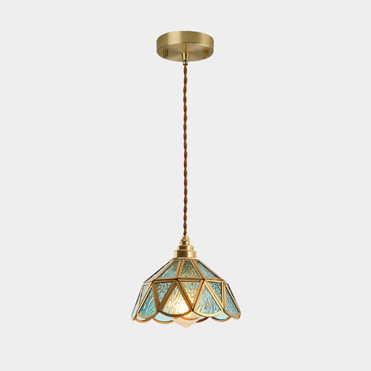Tiffany-Style Glass Pendant Lamp With Icy Clear Shade For Bedroom Blue / Dome