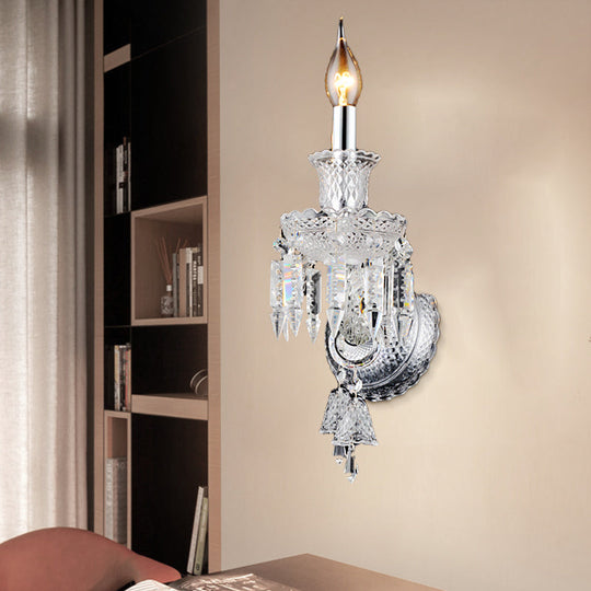 Modern Chrome Candelabra Wall Light With Clear Glass And Diamond Crystal Decoration