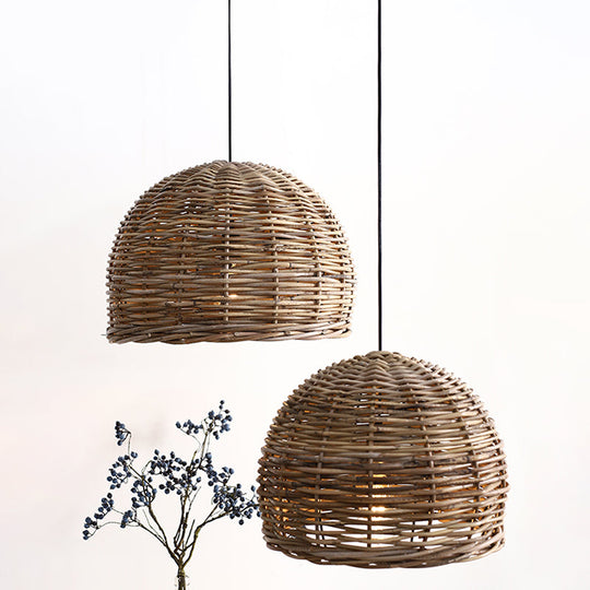 Retro Hand-Woven Rattan Bird Nest Shade Coffee Shop Hanging Light Fixture