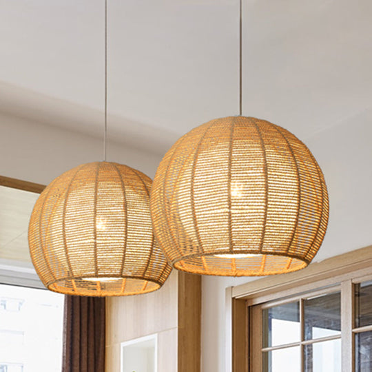 Simplicity Single Light Japanese Pendant Lamp With Double Rattan Shade - Beige/Coffee