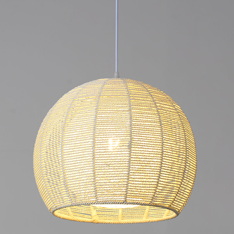 Simplicity Single Light Japanese Pendant Lamp With Double Rattan Shade - Beige/Coffee