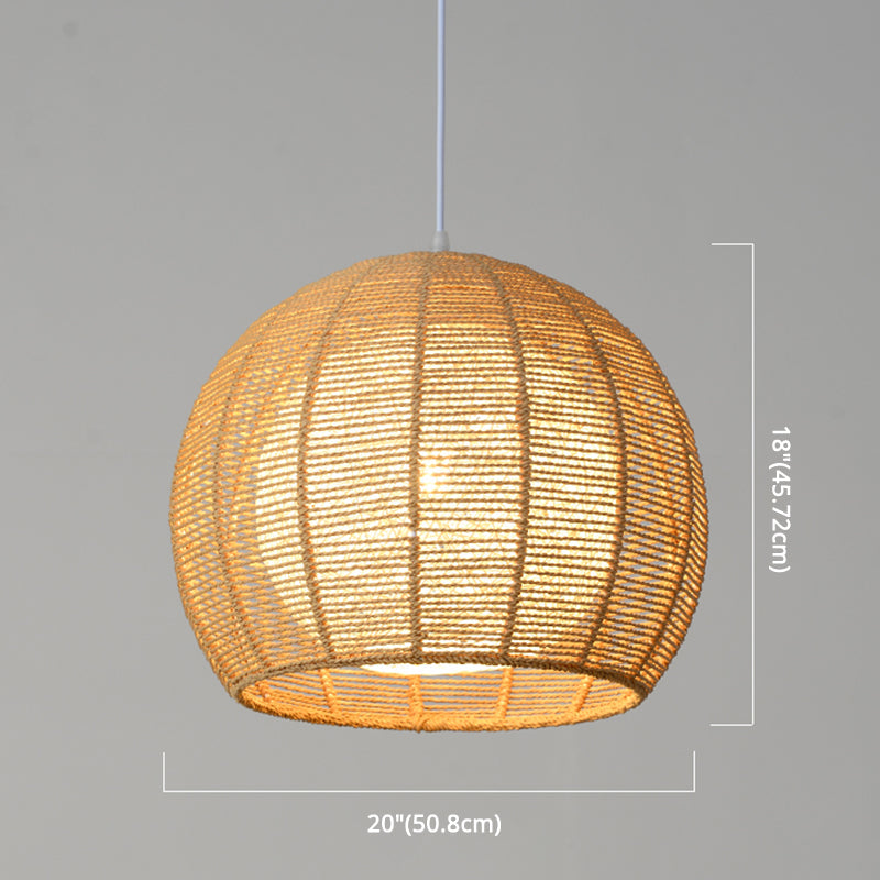 Simplicity Single Light Japanese Pendant Lamp With Double Rattan Shade - Beige/Coffee