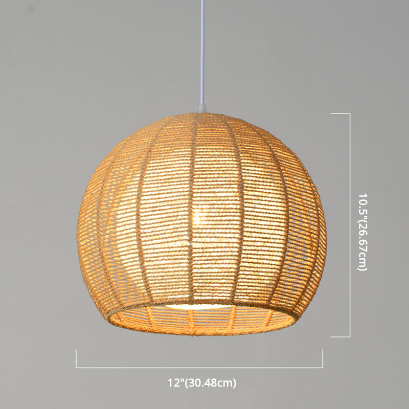 Simplicity Single Light Japanese Pendant Lamp With Double Rattan Shade - Beige/Coffee