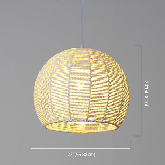 Simplicity Single Light Japanese Pendant Lamp With Double Rattan Shade - Beige/Coffee