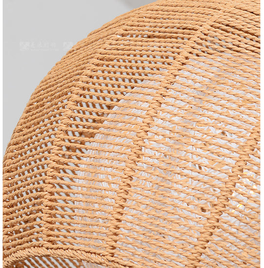 Simplicity Single Light Japanese Pendant Lamp With Double Rattan Shade - Beige/Coffee