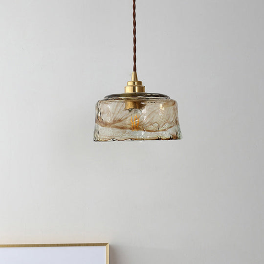 Modern Glass Hanging Light With Adjustable Wire - Brass Lamp Holder Bedside Lighting Gold / Drum