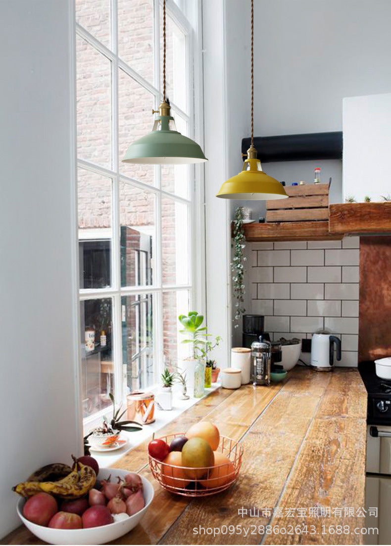 Nordic Style Hanging Lamp With Metal Shade And Colorful Macaron Finish For Kitchen Barn