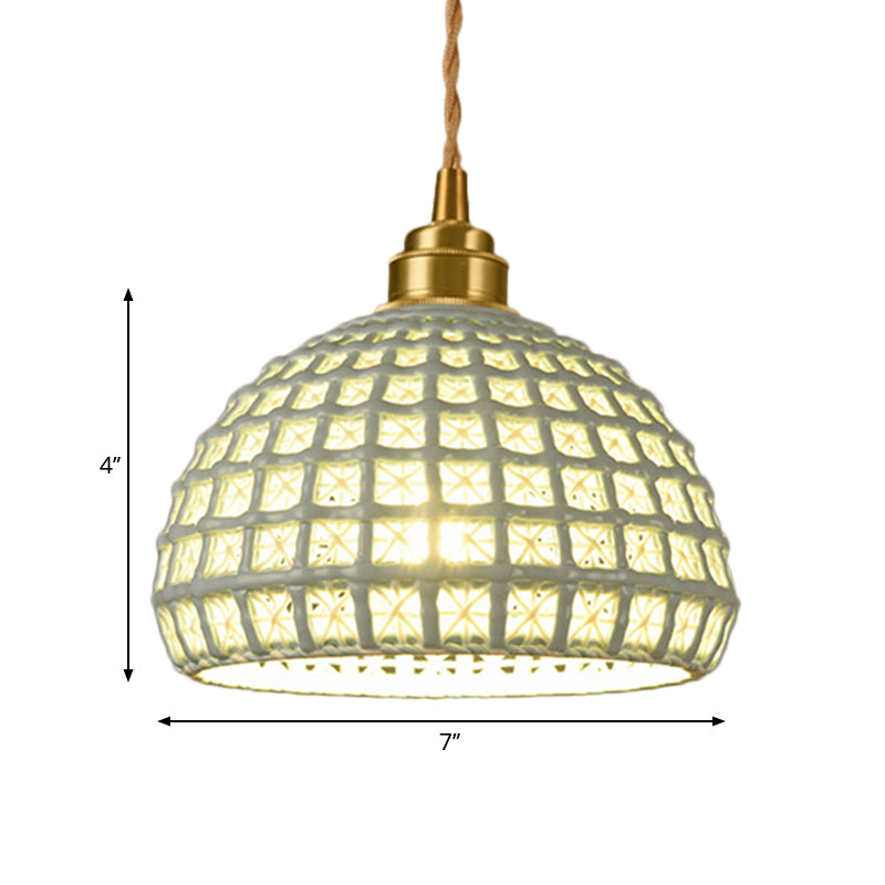 Vintage Ceramic Dome Lamp With Hollow Out Design - Blue/Pink Suspended Light