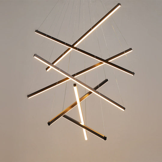 Black Sticks Led Chandelier Light Novelty Minimalist Metal Suspension Lamp For Lobby 7 / Warm