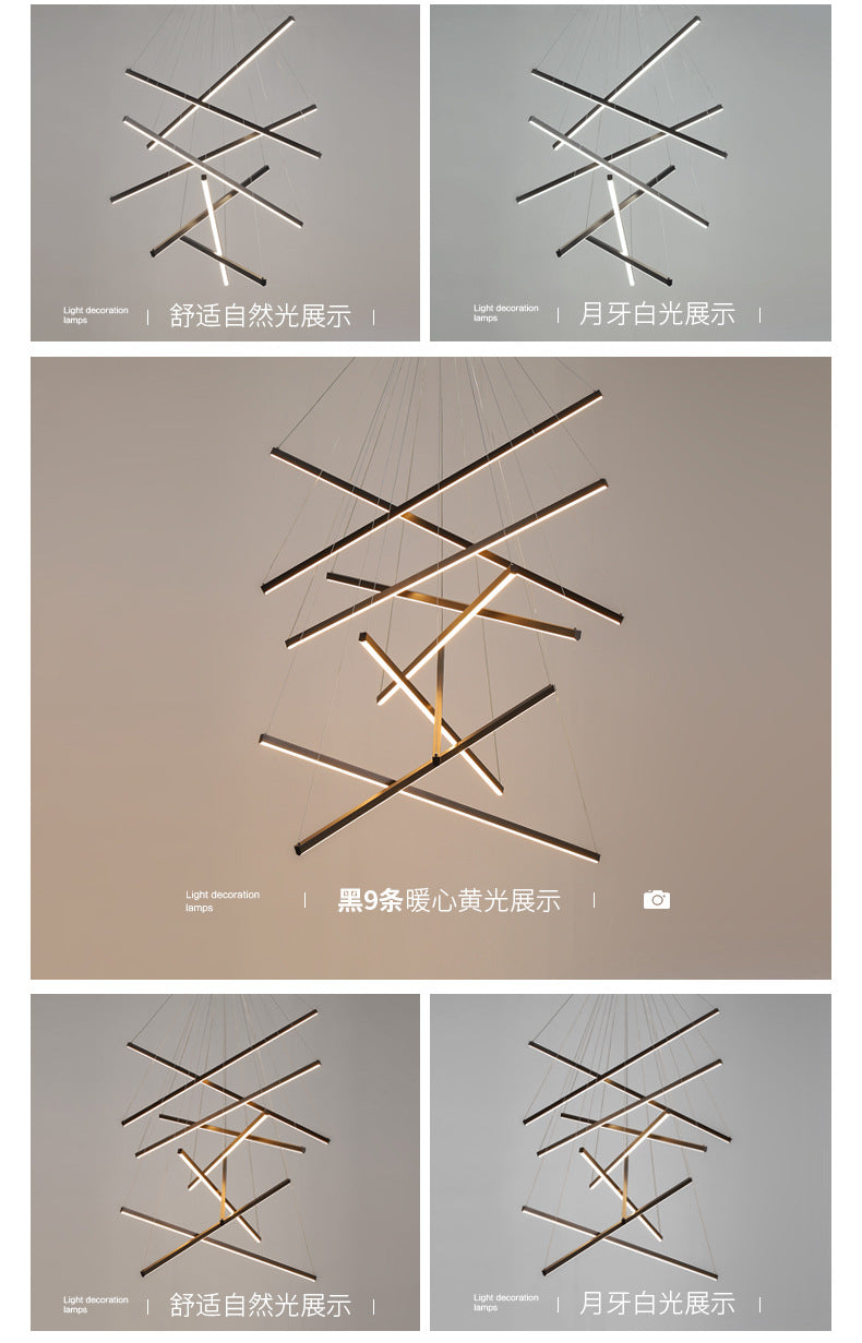 Black Sticks Led Chandelier Light Novelty Minimalist Metal Suspension Lamp For Lobby