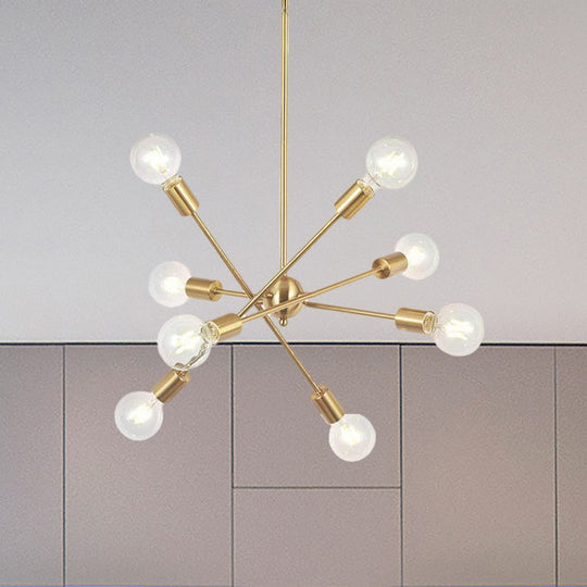 Sputnik Hanging Chandelier Light - Industrial Metal 6/8/10 Bulb Living Room Pendant In Brass/Chrome