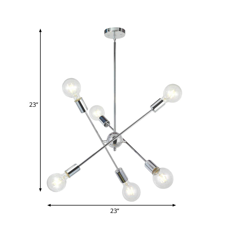 Sputnik Hanging Chandelier Light - Industrial Metal 6/8/10 Bulb Living Room Pendant In Brass/Chrome