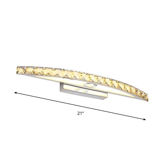Modern Curved Vanity Lighting: Clear/Champagne Crystal Led Wall Mounted Lamp - 17/21 W Warm/White