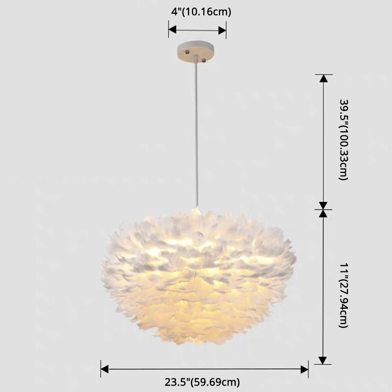 Modern Nordic White Feather Globe Pendant Light For Bedroom Ceiling