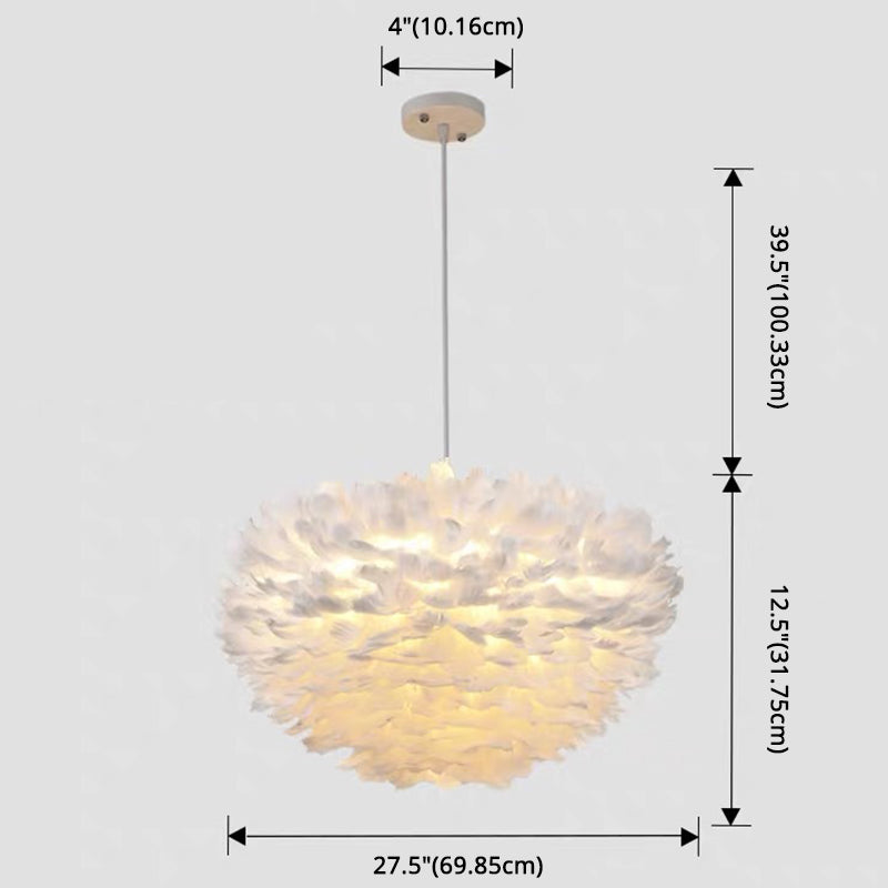 Modern Nordic White Feather Globe Pendant Light For Bedroom Ceiling