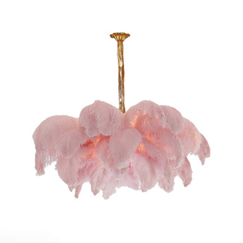 Modern Nordic 5-Light Ostrich Feather Ceiling Chandelier For Bedroom