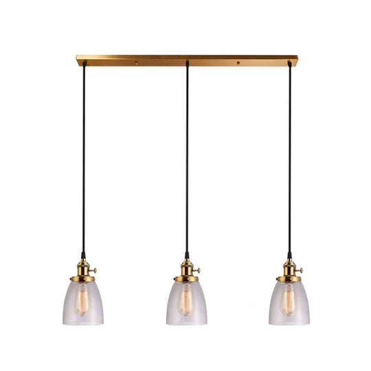 Industrial Glass Pendant Lights For Bar - 3 Tapered Pendants On Hanging Cord