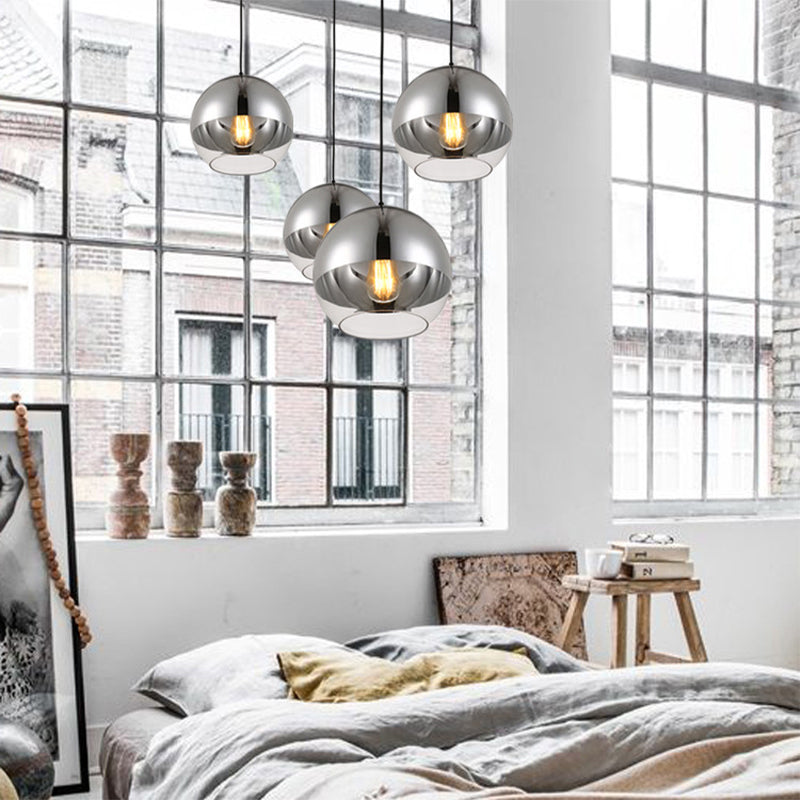 Vintage Silver Globe Pendant Light Fixture With Clear Glass - Bedroom Hanging Lamp 1 Head Available
