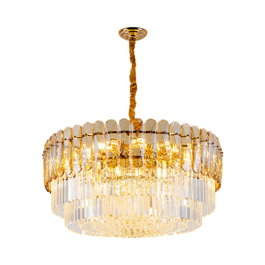 Gold Traditional Round Chandelier With 8-Lights & Crystal Accents - Elegant Hanging Ceiling Light