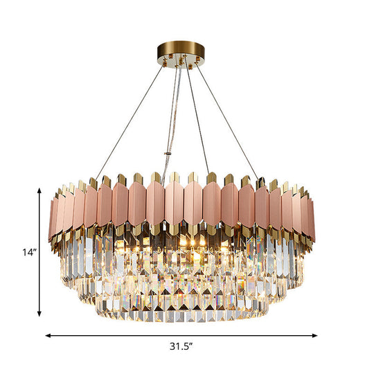 Modern Pink And Gold Crystal Drop Pendant Ceiling Light With 8/12 Lights