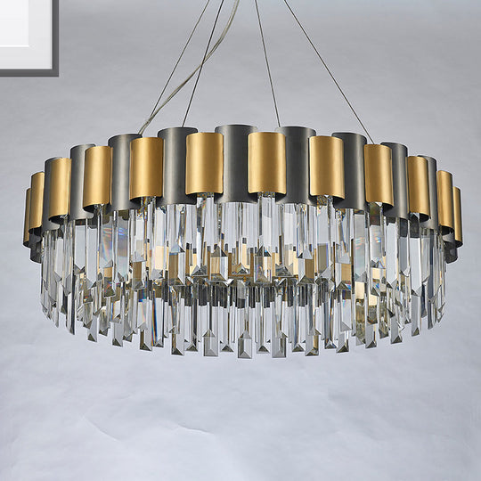 Modern 8/12-Light Golden Crystal Tiered Icicle Pendant Chandelier - Clear Elegant And Stunning