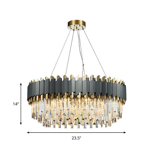 Contemporary Living Room Pendant Light - Grey Crystal Oblong Layered Chandelier (8/12-Light)