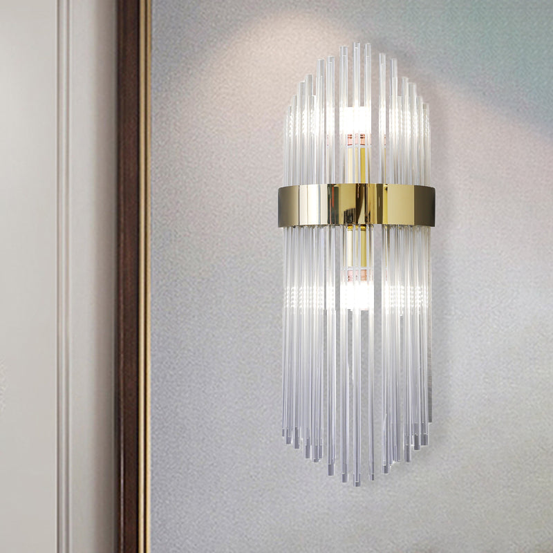 Modern Gold Crystal 2-Light Layered Wall Lamp - Stylish Sconce For Living Room
