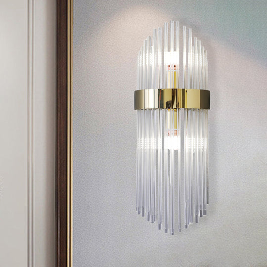 Modern Gold Crystal 2-Light Layered Wall Lamp - Stylish Sconce For Living Room