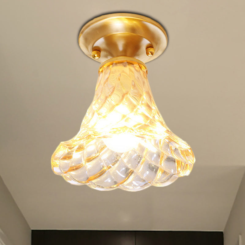 Bell/Bowl Corridor Flush Mount Light - 6.5/7 Clear Glass 1 Bulb Brass Finish