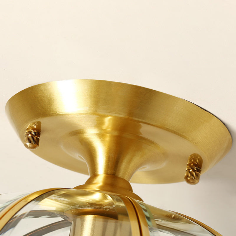 Bell/Bowl Corridor Flush Mount Light - 6.5/7 Clear Glass 1 Bulb Brass Finish