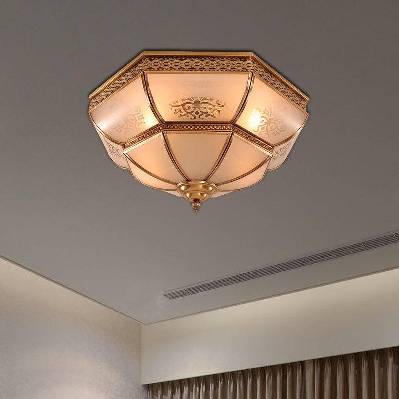 Colonial Brass Curved Glass Flush Light Fixture For Living Room 16.5/18 W / 16.5