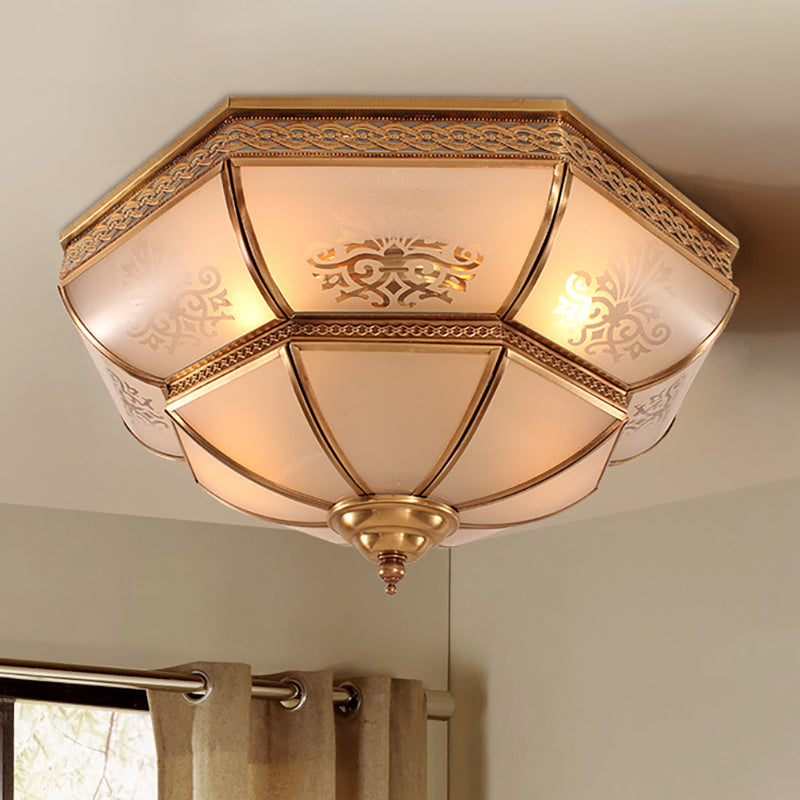 Colonial Brass Curved Glass Flush Light Fixture For Living Room 16.5/18 W