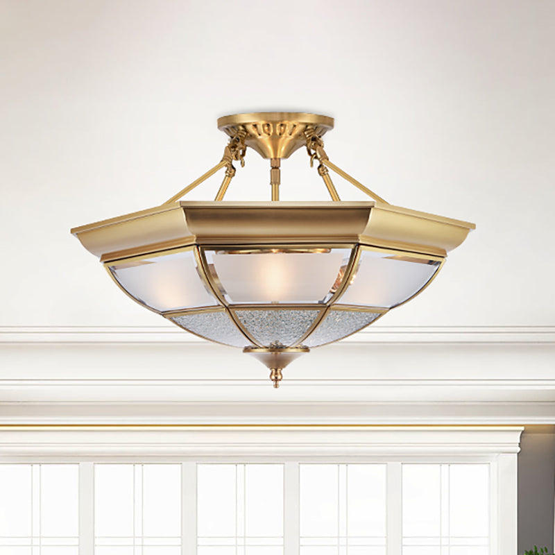 Colonial Brass Semi-Flush Ceiling Light With 3/4 White Glass 16’/19.5’ Width For Living Room / 16’