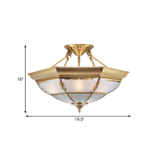 Colonial Brass Semi-Flush Ceiling Light With 3/4 White Glass 16’/19.5’ Width For Living Room