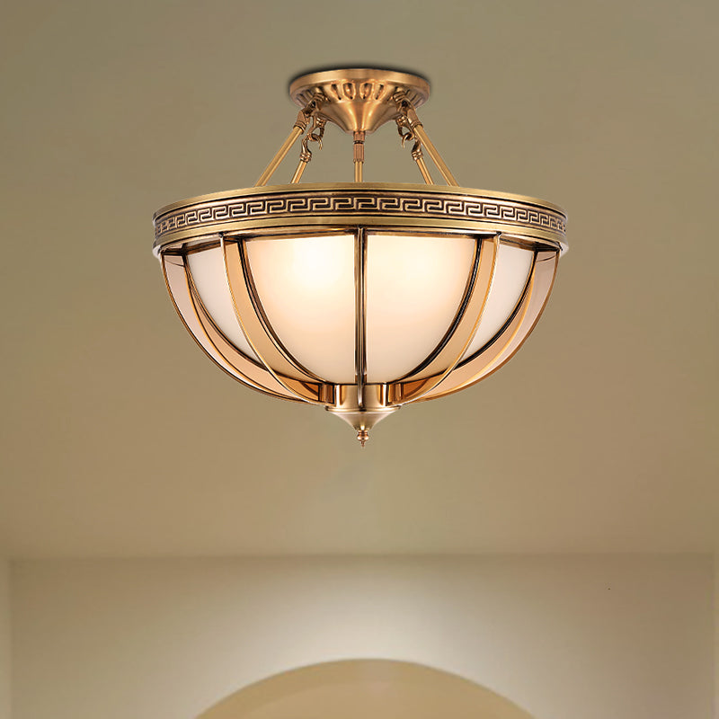 Ivory Glass Bowl Ceiling Lighting Colonial Semi Flush Mount - 16.5’/20.5’ W Brass 3/4 Heads