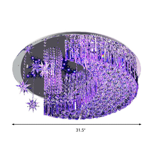 Modern Crystal Moon Flush Light: Stainless - Steel Ceiling Lamp 4/5/11 Bulbs 16’/19.5’/31.5’ Wide