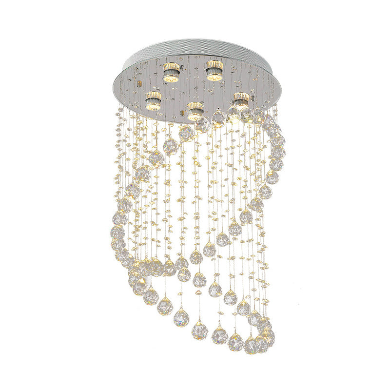 Contemporary Nickel Crystal Flush Mount Lamp With 5 Lights