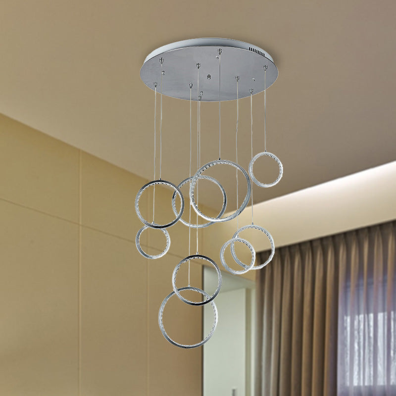 Minimalist Circle Crystal Pendant Light With 9 Warm Lights Nickel