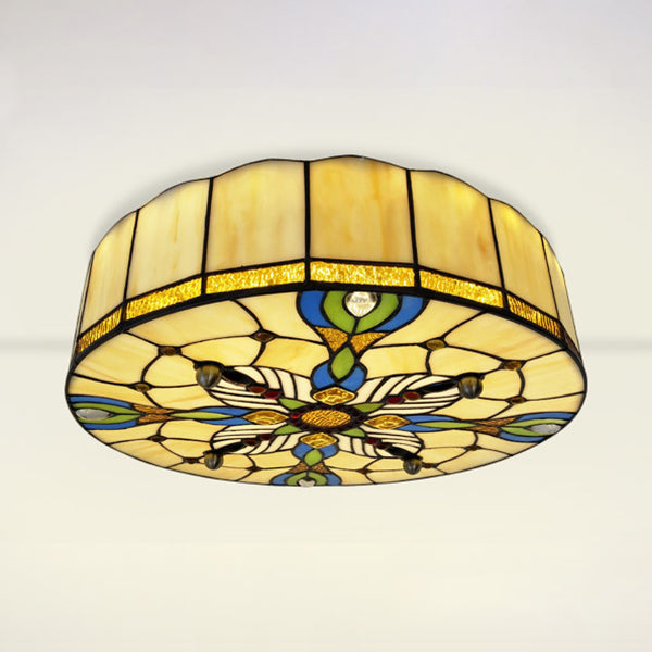 Tiffany Lodge Stained Glass Ceiling Light With Beige Shade - Perfect For Dining Room