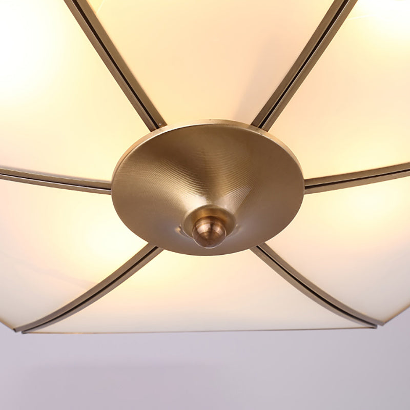 Traditional Brass Inverted Flush Mount Ceiling Light With Opal Glass 4 Lights Ideal For Living Room