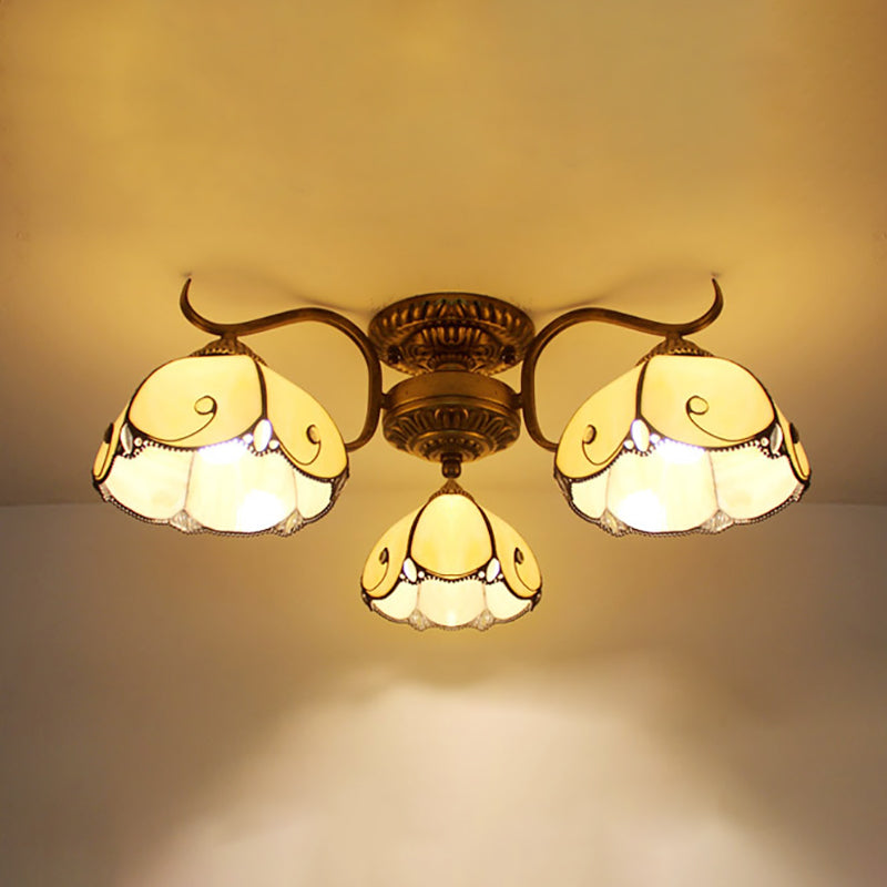 Stained Glass Vintage Ceiling Light - 3-Light Semi Flushmount In