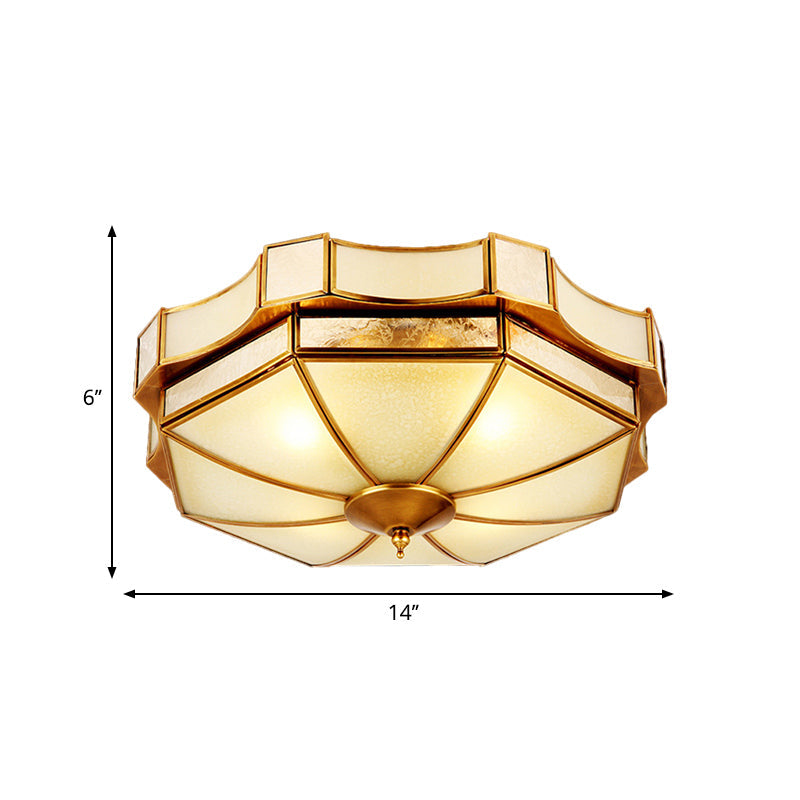 Traditional Frosted Glass Ceiling Flush Mount - Brass Finish 14/18/19.5 W