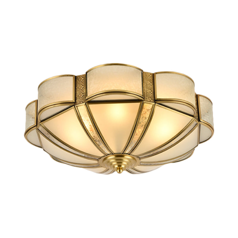Traditional Metal Brass Flush Mount Chandelier With 3/4/6 Scalloped Heads For Living Room Ceiling -