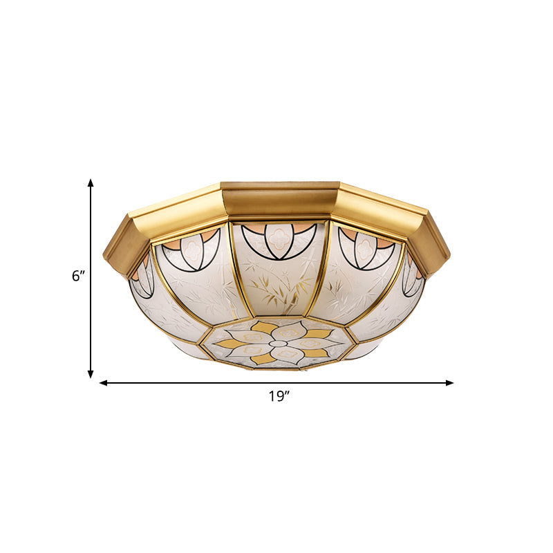 Dining Room Ceiling Light Fixture - 4-Light Flush Mount In Colonial Brass With Frosted Glass