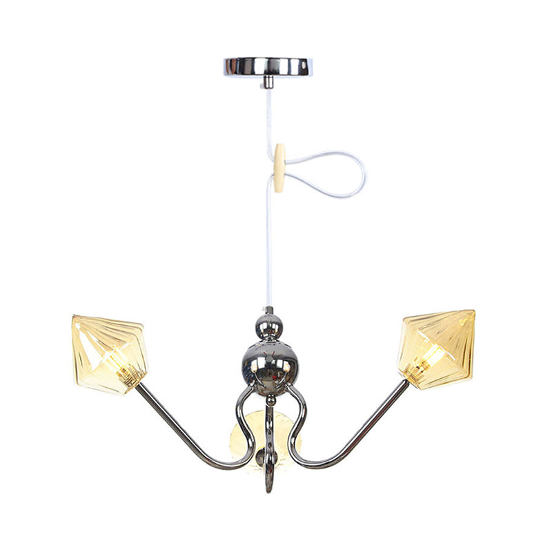 Diamond Pendant Lighting For Farmhouse With Amber/Clear Glass - 3 Lights Chandelier Lamp In
