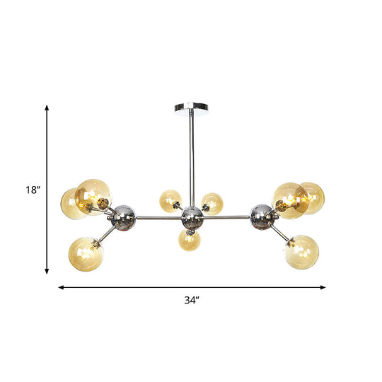 Industrial Style Hanging Chandelier Light - 13’/27.5’/34’ W Orbit Shade Amber/Clear/Smoke