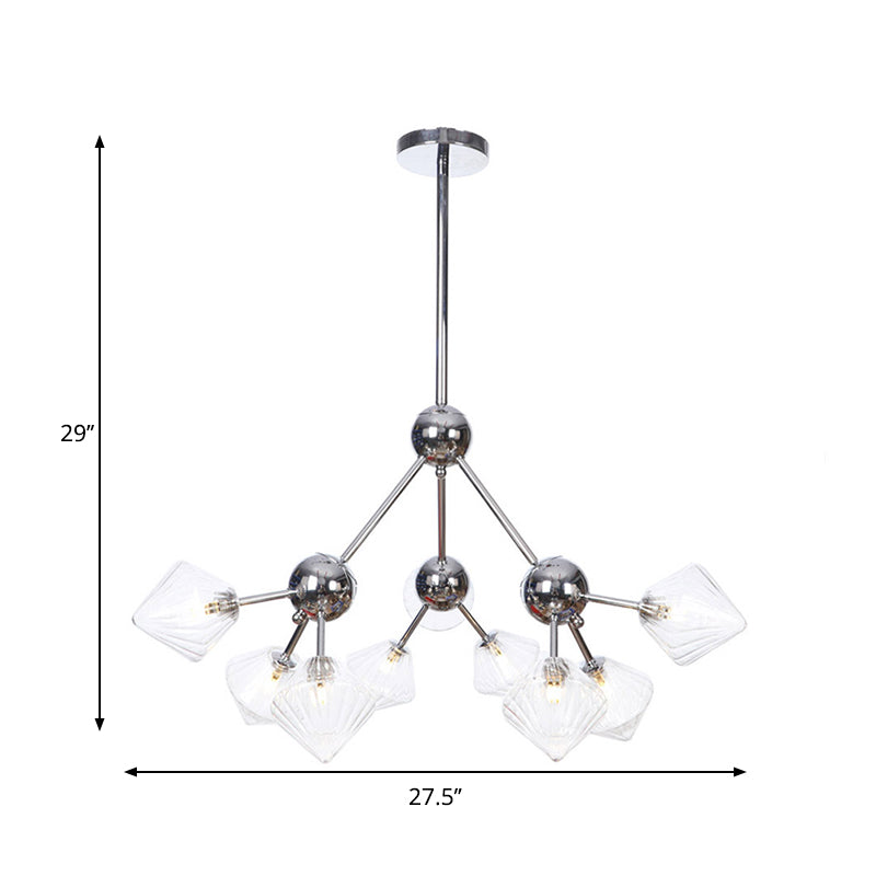 Industrial Stylish Glass Diamond Pendant Light Chandelier - 3/9/12 Bulbs Amber/Clear